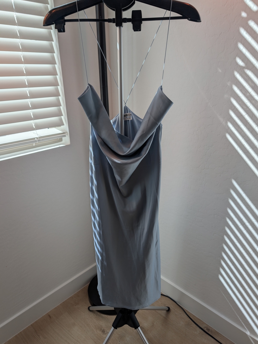 Double Zero Satin Cowl Midi Dress in Light Blue